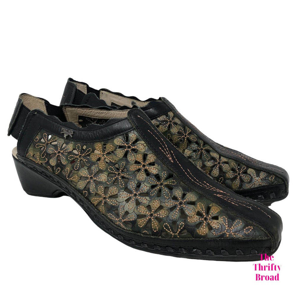 PIKOLINOS Black and Brown Floral Sandals